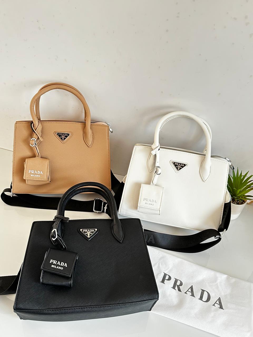 Prada Kristen Triangle Logo Hardware Saffiano Leather Handbag