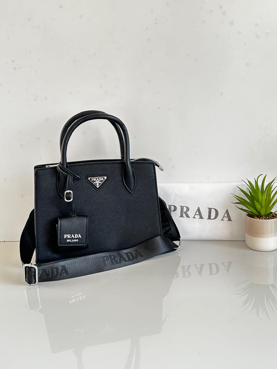 Prada Kristen Triangle Logo Hardware Saffiano Leather Handbag