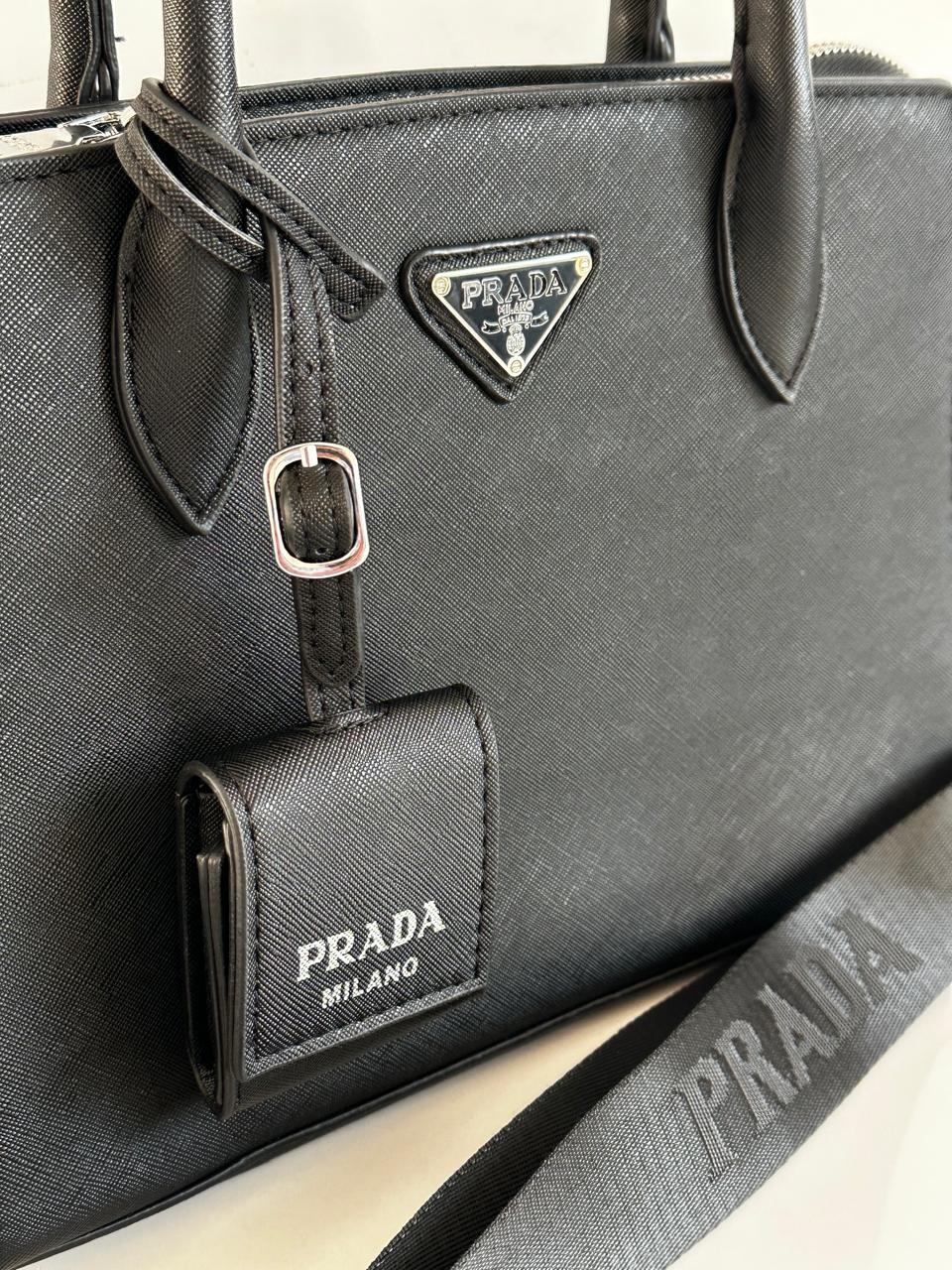 Prada Kristen Triangle Logo Hardware Saffiano Leather Handbag